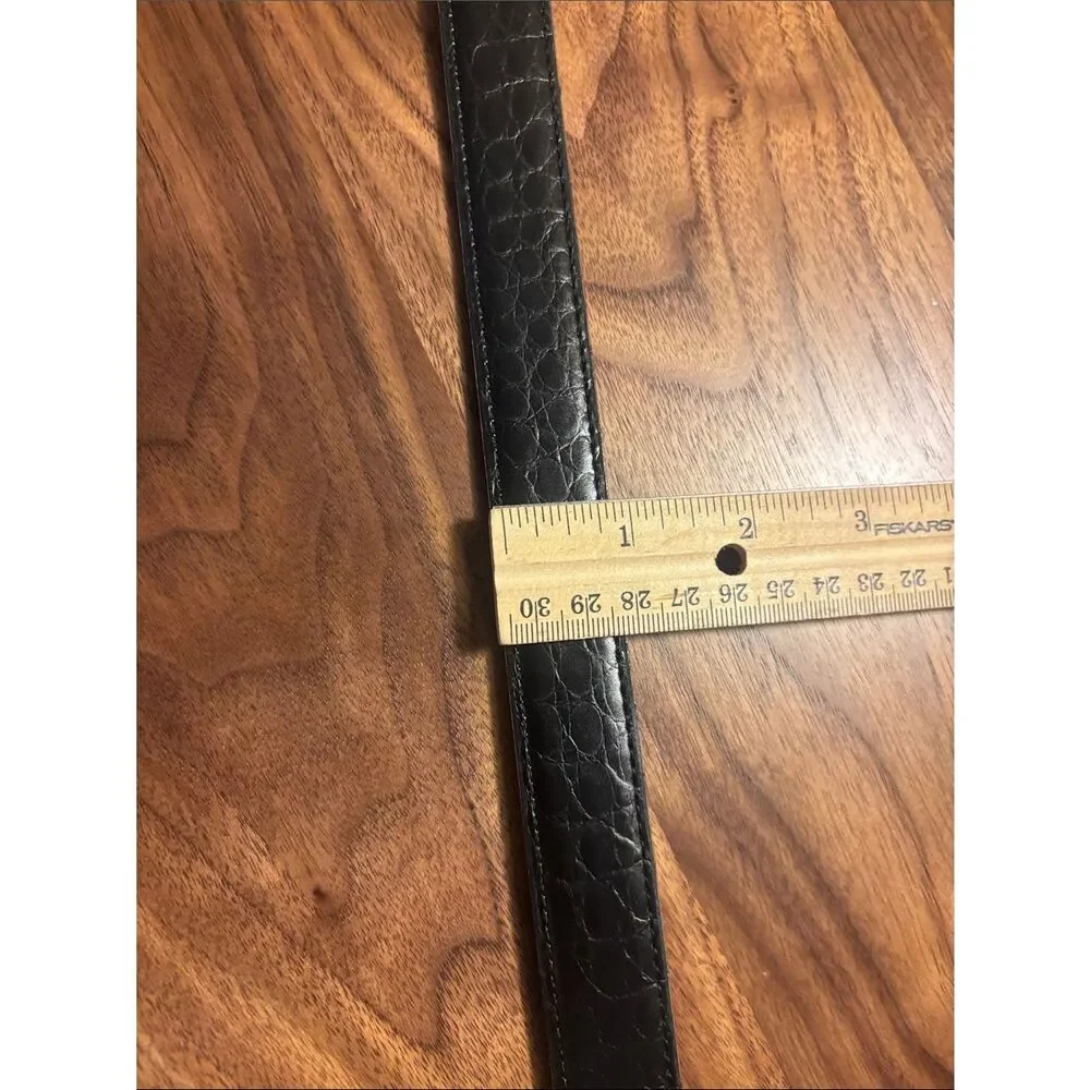 Alligator Grain Classic Black Leather Belt with Silver Buckle - 34